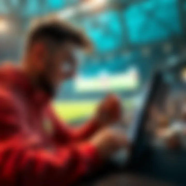 A person analyzing a betting proposal on a laptop, showing excitement about potential outcomes.