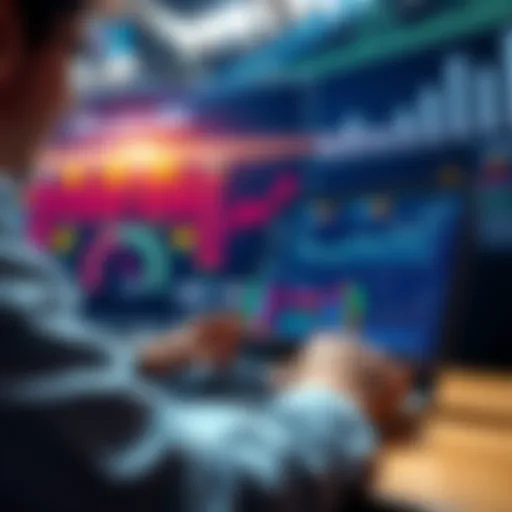 A person analyzing sports betting odds and strategies on a laptop with graphs and charts on the screen.