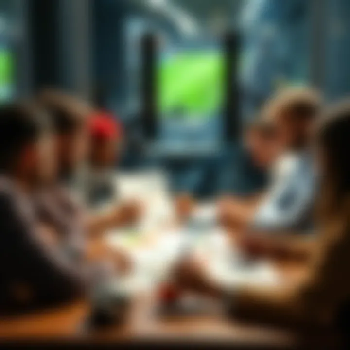 A group of people discussing various betting methods at a table, featuring charts and notes.