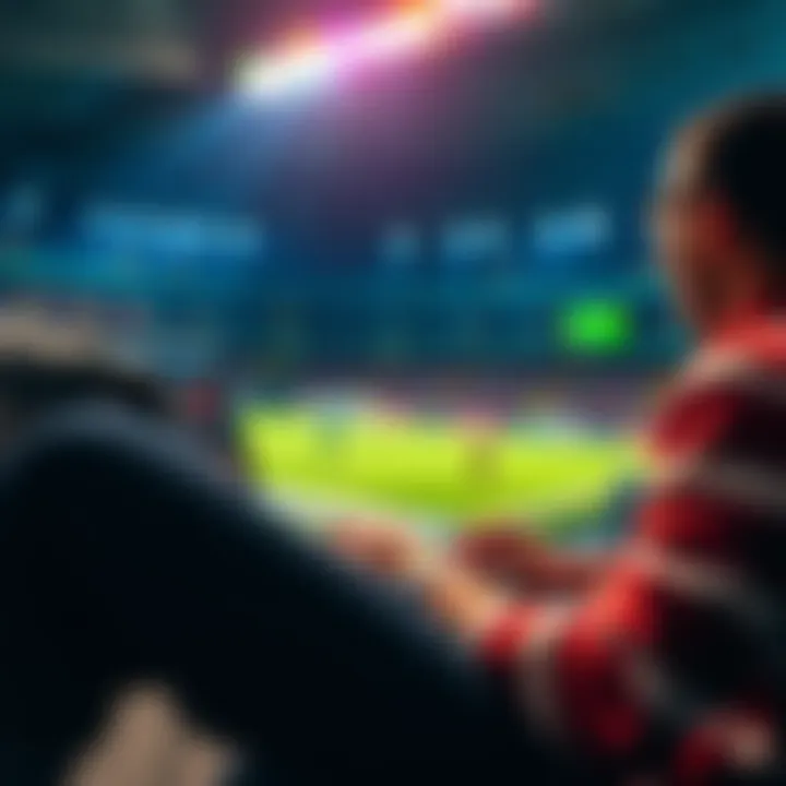A person analyzing sports betting odds and strategies on a laptop with football visuals in the background