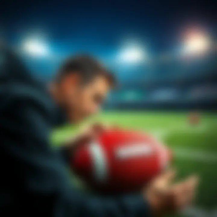A person analyzing sports betting strategies with a football in the background