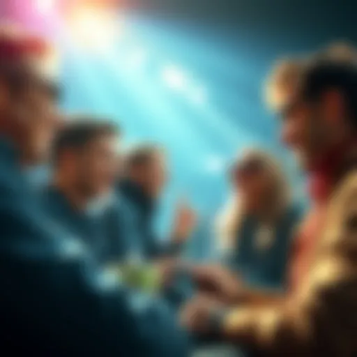 A group of sports fans discussing betting strategies with excitement