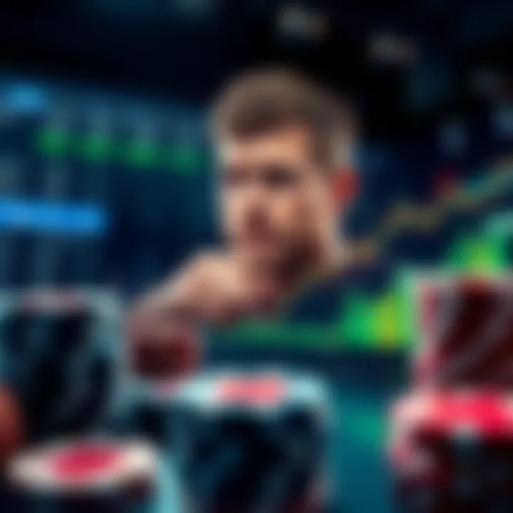 Sports betting trends analysis A graphic showing rising and falling betting odds, influenced by public sentiment towards Bradley Beal, with sports betting elements like chips and graphs.