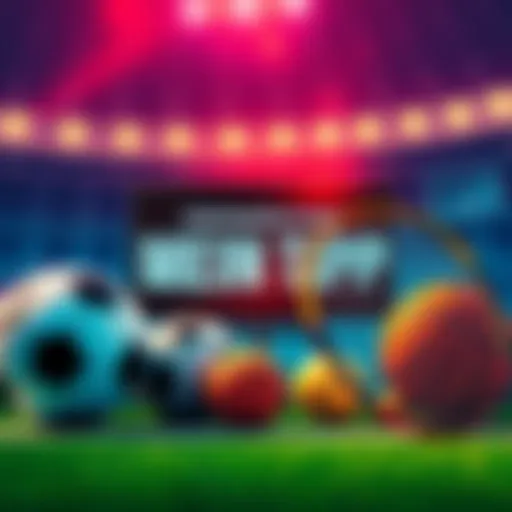 A graphic showing different sports equipment like a soccer ball, basketball, and tennis racket, with a spotlight on a scoreboard indicating limited competitions today.