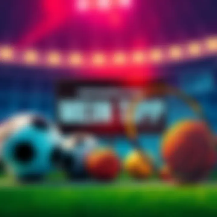 A graphic showing different sports equipment like a soccer ball, basketball, and tennis racket, with a spotlight on a scoreboard indicating limited competitions today.