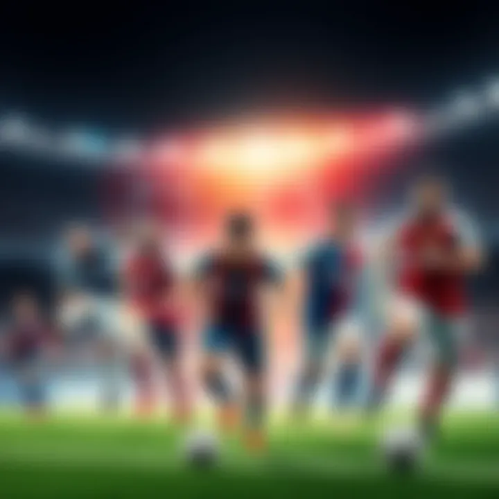 A collage of Canadian, Barcelona, and Arsenal soccer teams during matches, highlighting their players in action