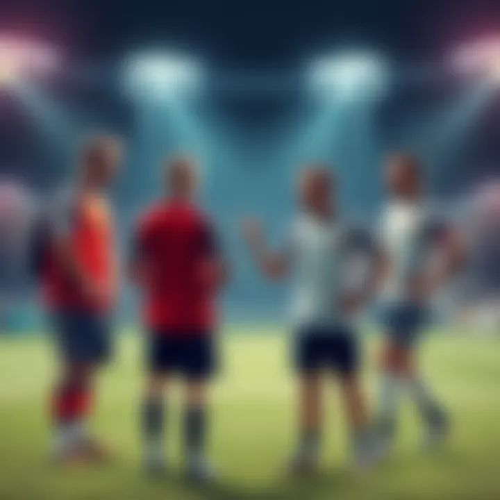 Two groups of six athletes each discussing strategies before a game, showing excitement and teamwork.