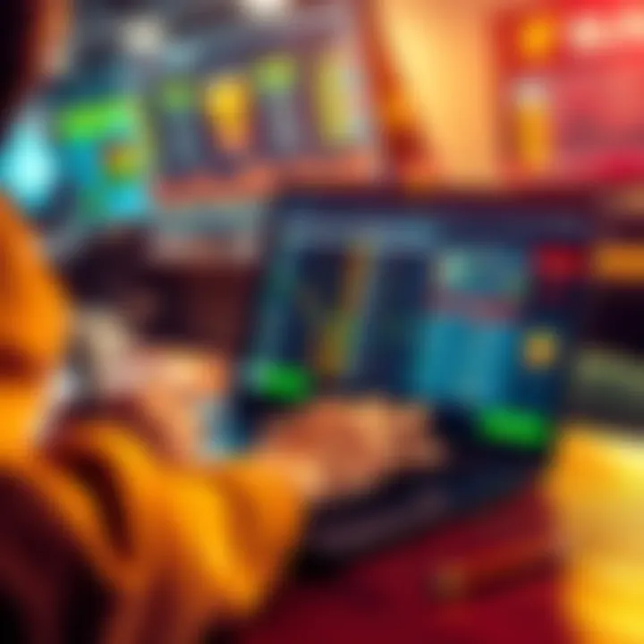 A person looking at sports betting options on a laptop with a notepad and pen nearby.