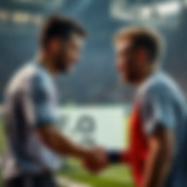 A player congratulates an opponent with a handshake after a match, showing respect and sportsmanship.