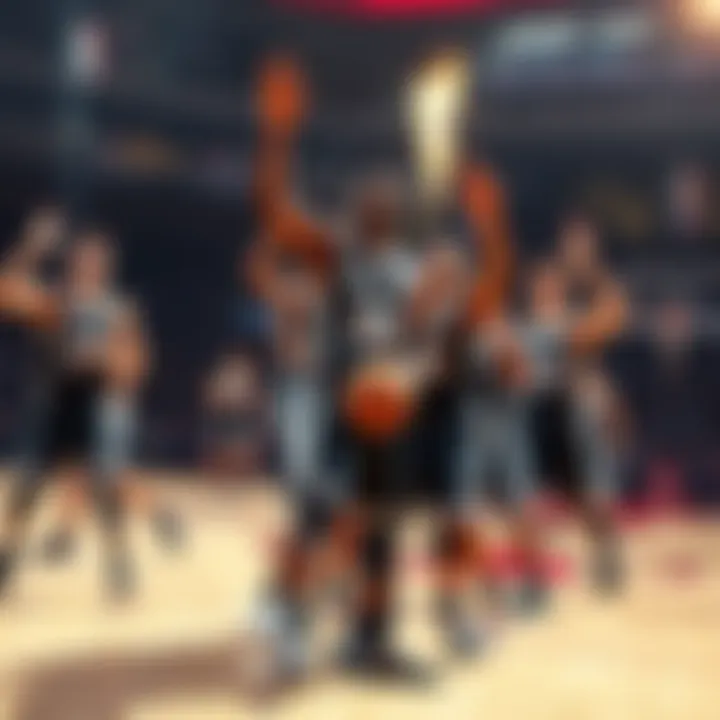 San Antonio Spurs players celebrate a convincing win against their rivals on the court.