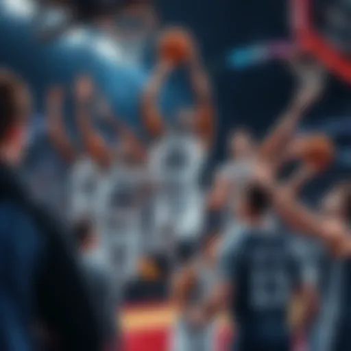 A collage showcasing San Antonio Spurs players in action during a game, celebrating a basket, and fan interactions.