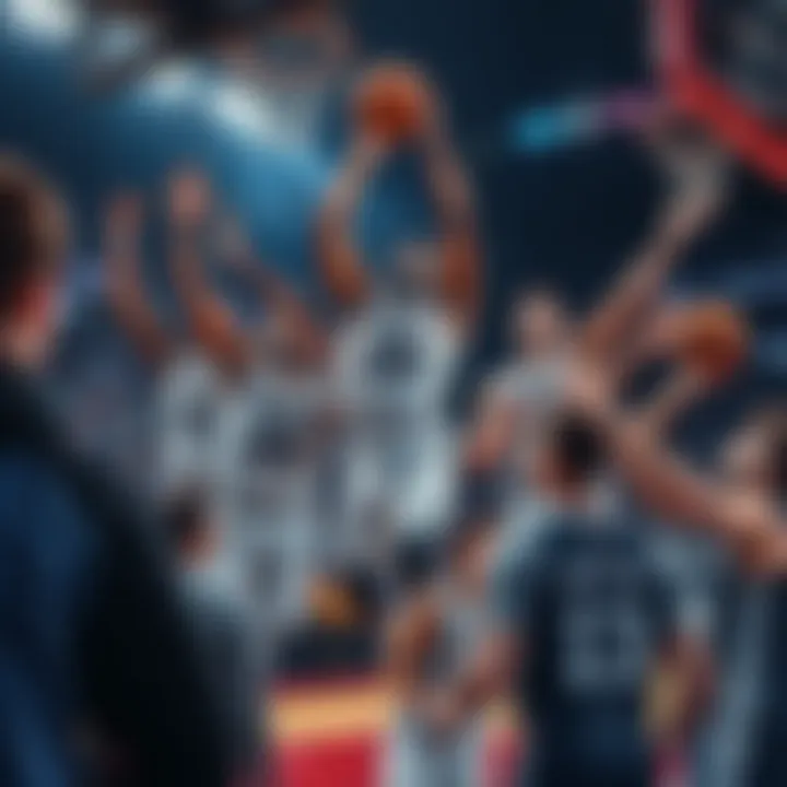 A collage showcasing San Antonio Spurs players in action during a game, celebrating a basket, and fan interactions.