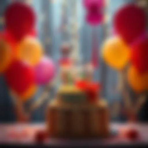 A festive scene with balloons and a cake celebrating the first anniversary of a Stake account.