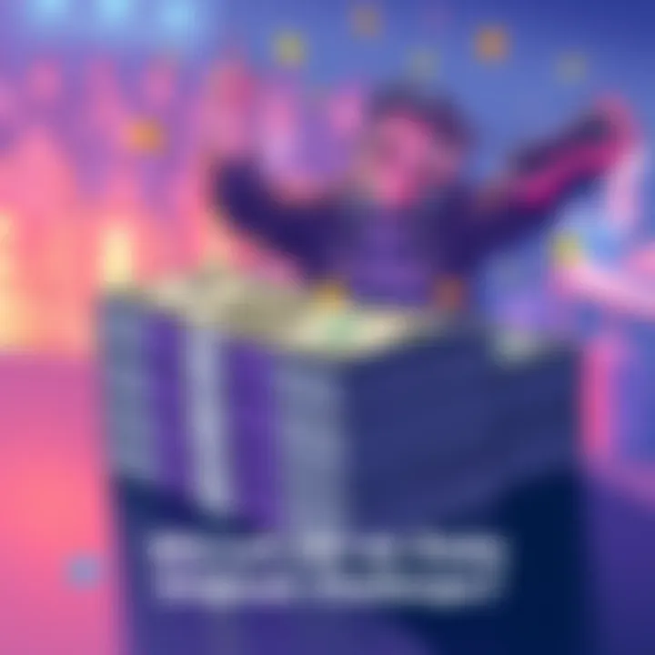 Illustration showing a stack of dollar bills and a player celebrating with a gaming controller, representing the payment opportunities in the Stake Originals Challenge.