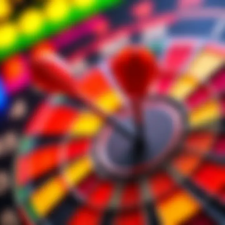 A colorful digital representation of Stake's darts game with darts hitting a target, illustrating a stable gambling experience