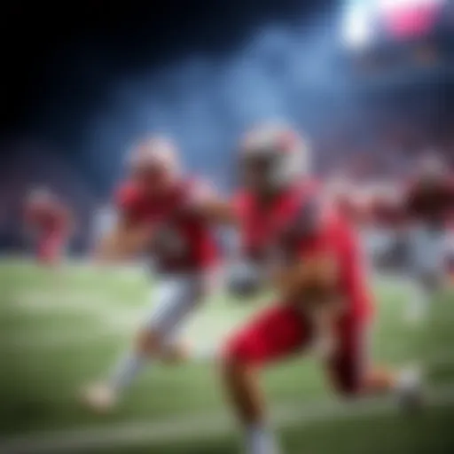 Action shot of Stanford and Hawaii college football teams during a game, highlighting players in action.