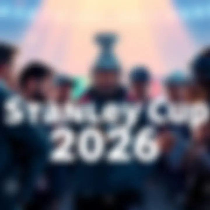 A group of hockey fans discussing and sharing their predictions for the Stanley Cup 2026, with team logos in the background.