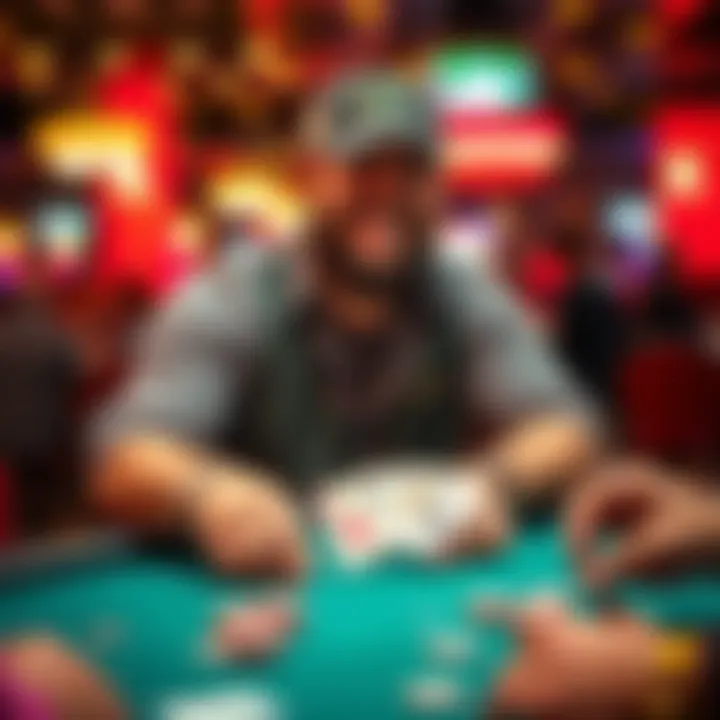 Poker player Stapleton smiling at a poker table during the WSOP event, chips in front of him