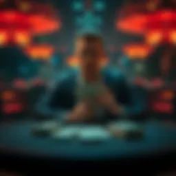 A person sitting at a gaming table with 500 dollar bills in front and a game board, contemplating a decision.
