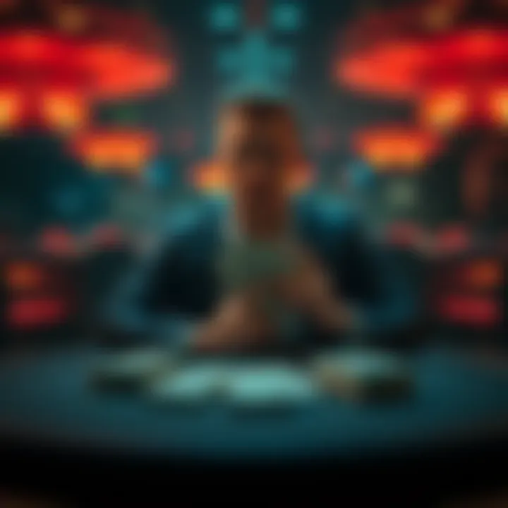 A person sitting at a gaming table with 500 dollar bills in front and a game board, contemplating a decision.