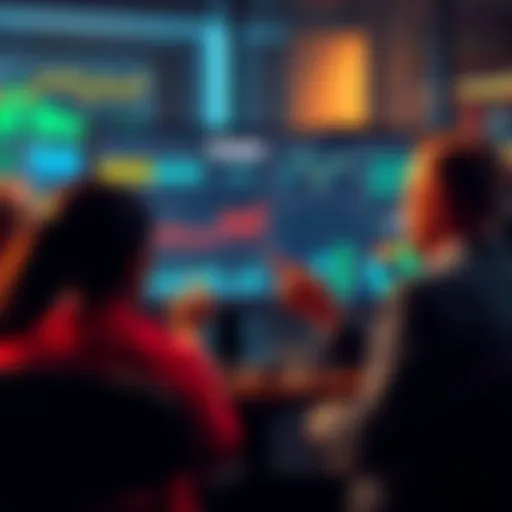 A group of people analyzing charts and graphs on a computer screen, discussing financial losses