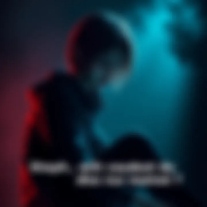 A person with a pained expression, sitting alone, surrounded by shadows, symbolizing emotional turmoil.