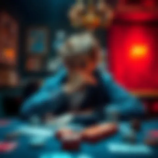 A young person sitting at a table looking discouraged with playing cards and dice scattered around.