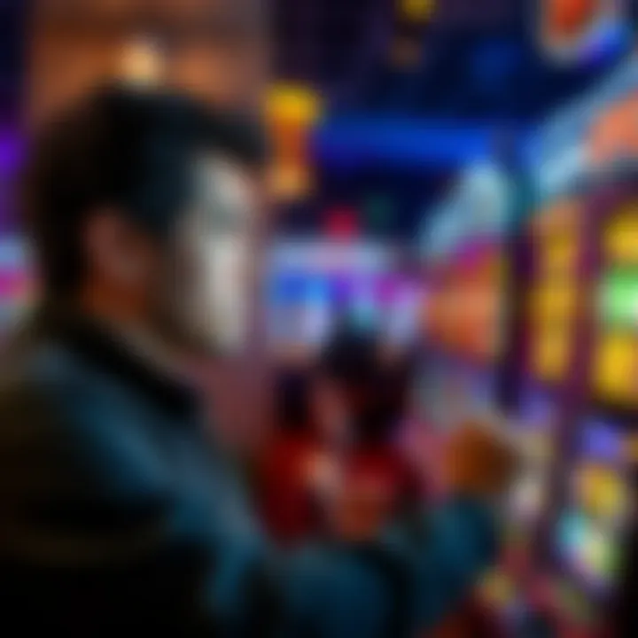 Stop When Winning A person looking thoughtful while playing a slot machine, indicating it's time to stop after a winning streak.