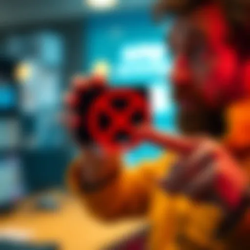 A person humorously pointing at a screenshot with a crossed-out symbol, symbolizing the call to stop sharing screenshots.