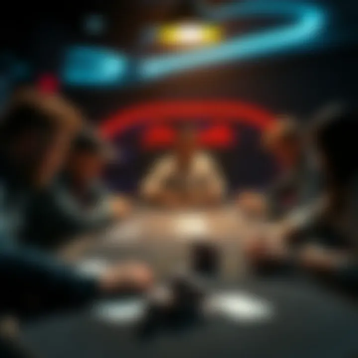 A poker table with players actively engaged, showcasing one player who consistently opts out, highlighting the straddle concept.