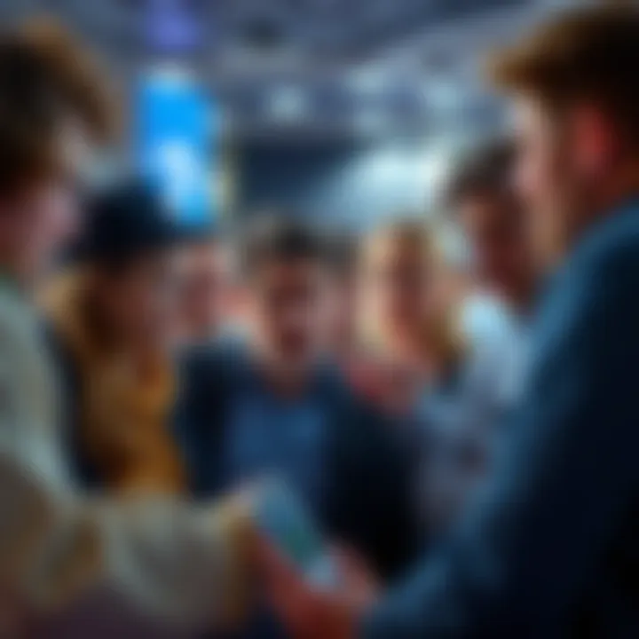 A group of people engaging in a conversation about a puzzling prompt on social media, looking confused and curious.