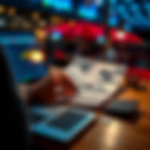 Strategic Betting Tips A person reviewing betting strategies on a laptop with notes and a calculator nearby, focusing on financial planning.