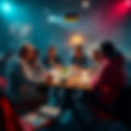 A group of players discussing strategies to handle Nits in OTR games around a table with game cards and notes.