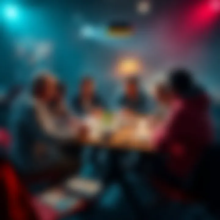 A group of players discussing strategies to handle Nits in OTR games around a table with game cards and notes.
