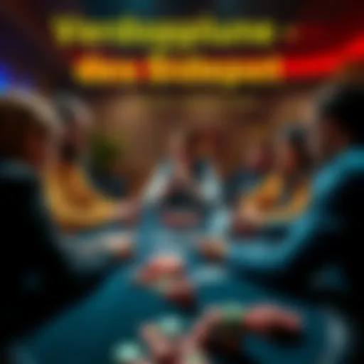 A group of people analyzing gambling strategies around a table with chips and cards, focused on increasing their winnings.