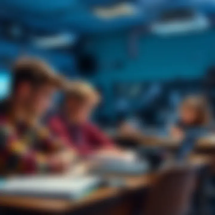 A classroom setting with students engaging with personalized learning tools and technology, showcasing Streak Intelligence by Knewton.