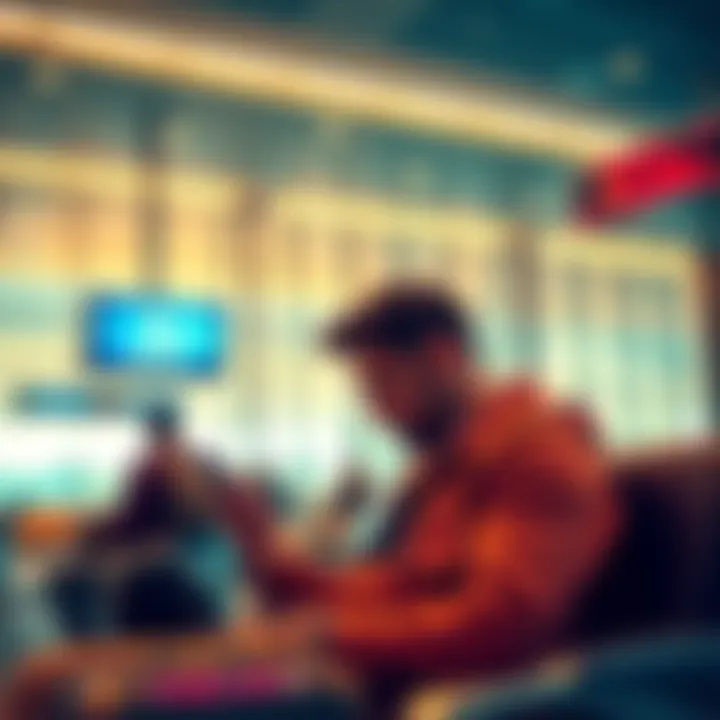 Stream Codes Available for Travel A traveler looking at a smartphone displaying various streaming codes while sitting in an airport lounge.