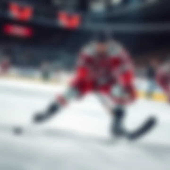 A hockey player demonstrating powerful legs while skating on the ice