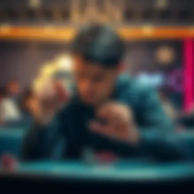 Strong determination to resist temptation A person looking determined while sitting at a table, hands clenched, symbolizing the fight against the urge to gamble after 33 days of abstinence