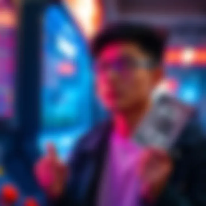 A college student looks excited while playing the Limbo game with a dollar bill in hand, thinking about winning big.