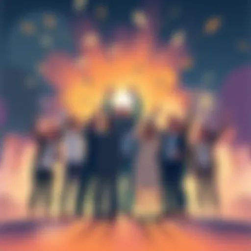 Illustration showing a group of people celebrating achievements together.