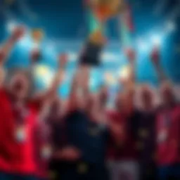 A team celebrates their consecutive wins with joy and excitement, showcasing trophies and awards.