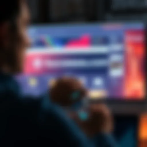 A person researching online, looking at a computer screen with Successau.com displayed, examining its credibility.