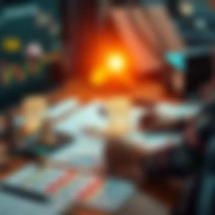 A person analyzing betting strategies with charts and graphs on a table, aiming for profits and higher ranks.
