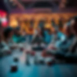 People celebrating winning games at a table with dice and game pieces