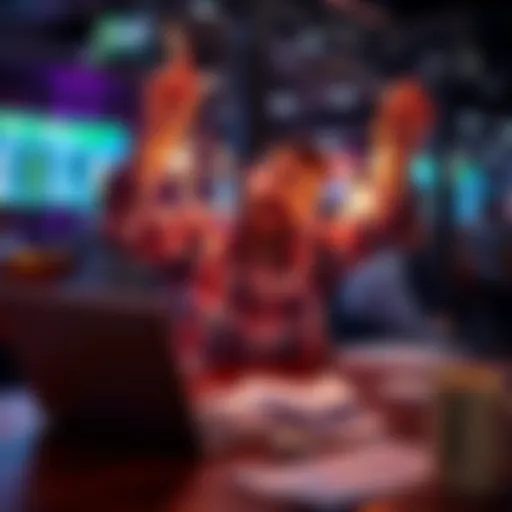 A person celebrating a big win in sports betting with a laptop and betting slips on the table