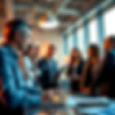 A group of diverse people discussing effective strategies in a bright office environment
