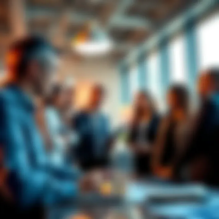 A group of diverse people discussing effective strategies in a bright office environment