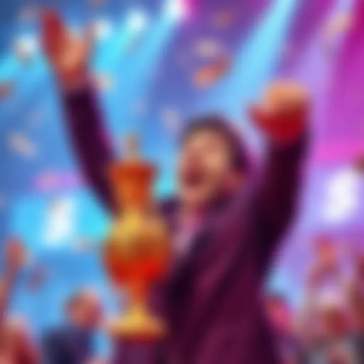 A person celebrating a big win with money and a trophy, showing excitement for success in their strategy.