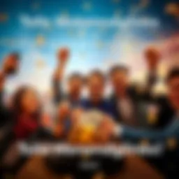 Group celebrating financial success with smiles and cash